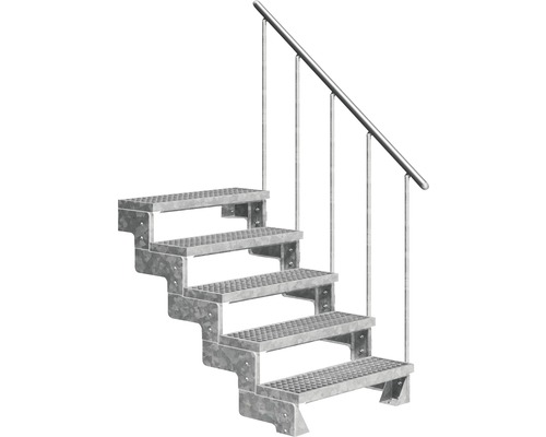 Utomhustrappa PERTURA Tallis metall med trappräcke 5 steg gallerdurk 80cm