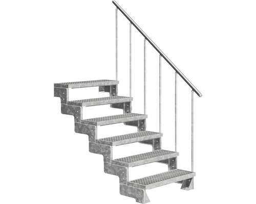Utomhustrappa PERTURA Tallis metall med trappräcke 6 steg gallerdurk 80cm Ståltrappa med ledstång för utomhusbruk