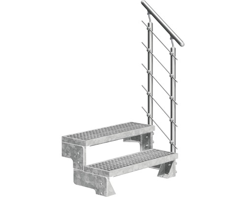 Utomhustrappa PERTURA Tallis metall med Prova-trappräcke 2 steg gallerdurk 80cm Utomhustrappa med två steg och räcke