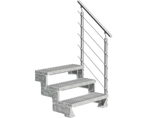 Utomhustrappa PERTURA Tallis metall med Prova-trappräcke 3 steg gallerdurk 80cm Utomhustrappa med tre steg och räcke