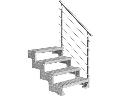 Utomhustrappa PERTURA Tallis metall med Prova-trappräcke 4 steg gallerdurk 80cm Ståltrappa med fyra steg och räcke