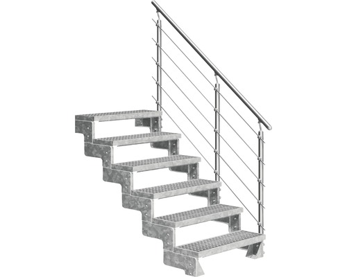Utomhustrappa PERTURA Tallis metall med Prova-trappräcke 6 steg gallerdurk 80cm Trappa med räcke av metall