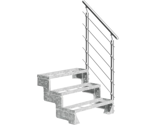 Utomhustrappa PERTURA Tallis metall med Prova-trappräcke 4 steg iläggssteg 80cm Trappa med metallräcke