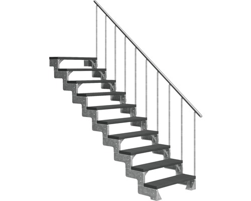 Utomhustrappa PERTURA Tallis antracit med trappräcke 10 steg Trimax 100cm Trappa med metallram och ledstång