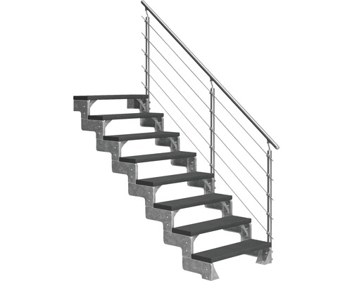 Utomhustrappa PERTURA Tallis antracit med Prova-trappräcke 8 steg Trimax 100cm Trappa med metallram och handledare