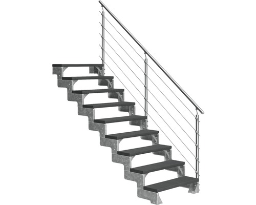 Utomhustrappa PERTURA Tallis antracit med Prova-trappräcke 9 steg Trimax 100cm Trappa med metallräcke och steg