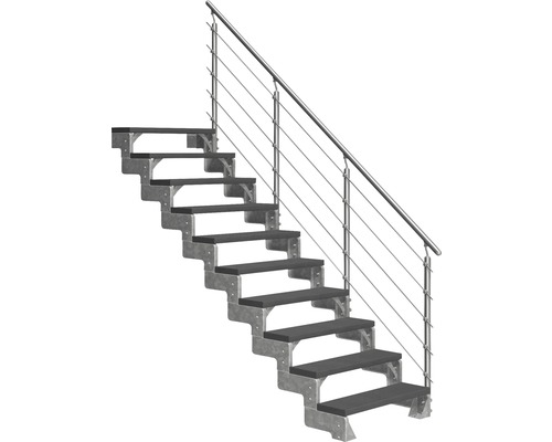 Utomhustrappa PERTURA Tallis antracit med Prova-trappräcke 10 steg Trimax 100cm Trappa med stålvangstycke och räcke