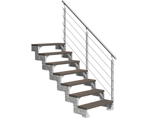 Utomhustrappa PERTURA Tallis mörkbrun med Prova-trappräcke 7 steg Trimax 100cm