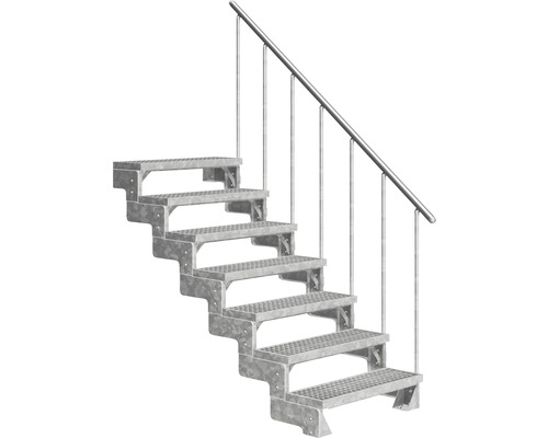 Utomhustrappa PERTURA Tallis metall med trappräcke 7 steg gallerdurk 100cm