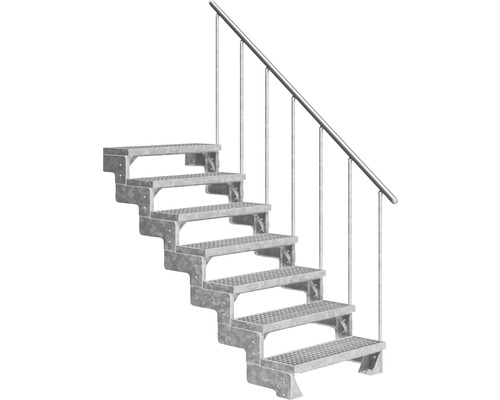 Utomhustrappa PERTURA Tallis metall med trappräcke 7 steg gallerdurk 100cm Utomhustrappa i metall med räcke