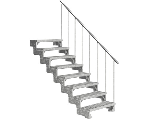 Utomhustrappa PERTURA Tallis metall med trappräcke 8 steg gallerdurk 100cm