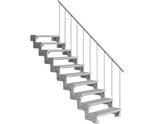 Utomhustrappa PERTURA Tallis metall med trappräcke 10 steg gallerdurk 100cm Utomhustrappa av metall med räcke