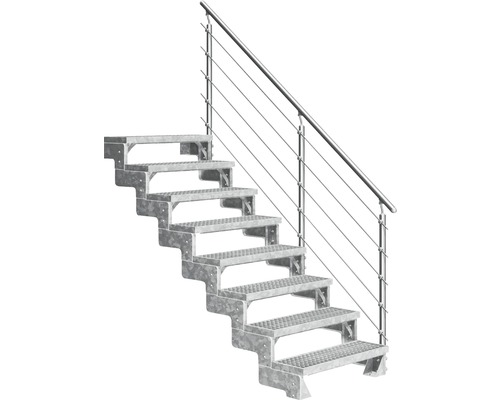 Utomhustrappa PERTURA Tallis metall med Prova-trappräcke 8 steg gallerdurk 100cm