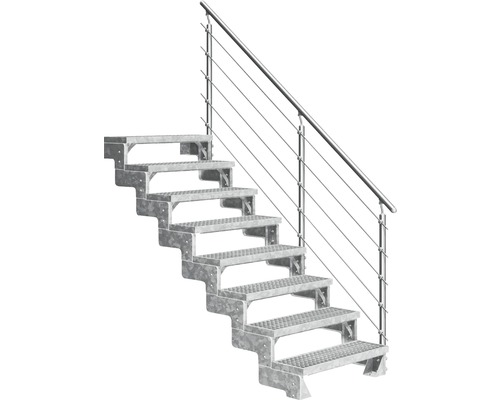Utomhustrappa PERTURA Tallis metall med Prova-trappräcke 8 steg gallerdurk 100cm Utomhustrappa av metall med räcke