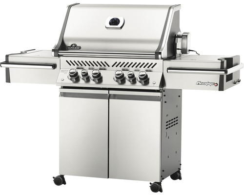 Napoleon grill av rostfritt stål med fyra brännare, sidobord och underskåp