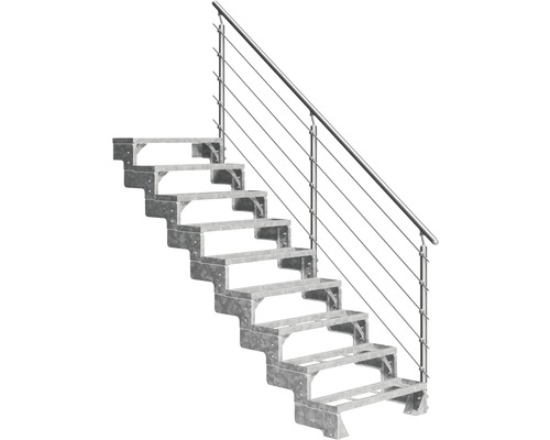Utomhustrappa PERTURA Tallis metall med Prova-trappräcke 9 steg iläggssteg 100cm