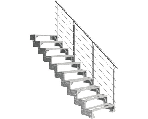 Utomhustrappa PERTURA Tallis metall med Prova-trappräcke 10 steg iläggssteg 100cm