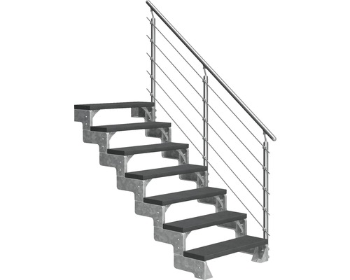 Utomhustrappa PERTURA Tallis antracit med Prova-trappräcke 7 steg Trimax 80cm Trappa med metallstruktur och räcke