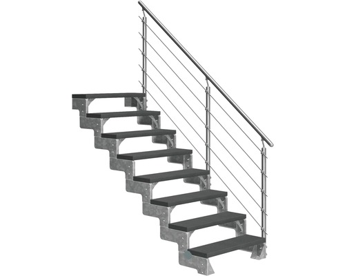 Utomhustrappa PERTURA Tallis antracit med Prova-trappräcke 8 steg Trimax 80cm Trappa med metallräcke och trappsteg