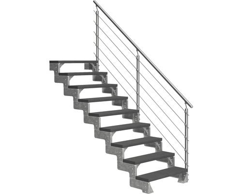 Utomhustrappa PERTURA Tallis antracit med Prova-trappräcke 9 steg Trimax 80cm Trappa med metallräcke och steg