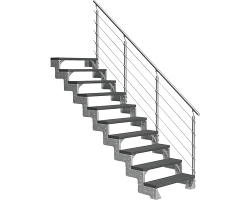 Utomhustrappa PERTURA Tallis antracit med Prova-trappräcke 10 steg Trimax 80cm Rak trappa med trätsteg och räcke i stål