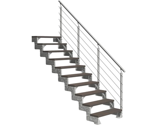 Utomhustrappa PERTURA Tallis mörkbrun med Prova-trappräcke 10 steg Trimax 80cm Trappa med metallräcke och trätrappsteg