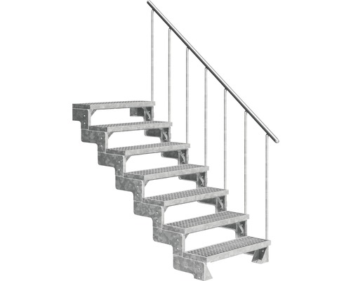 Utomhustrappa PERTURA Tallis metall med trappräcke 7 steg gallerdurk 80cm Utomhustrappa i stål med handledare