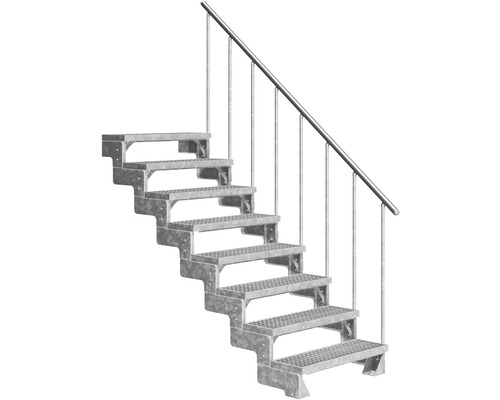 Utomhustrappa PERTURA Tallis metall med trappräcke 8 steg gallerdurk 80cm Rak stål trappa med räcke