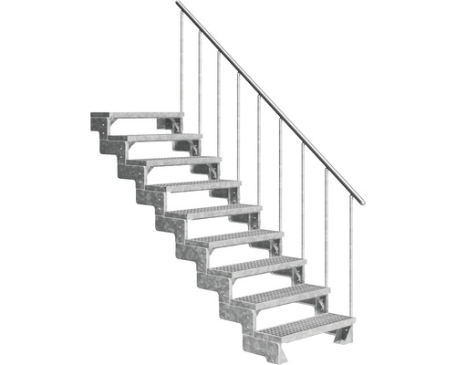 Utomhustrappa PERTURA Tallis metall med trappräcke 9 steg gallerdurk 80cm Metalltrappa med sju steg och räcke