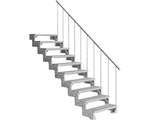 Utomhustrappa PERTURA Tallis metall med trappräcke 10 steg gallerdurk 80cm Metalltrappa med räcke