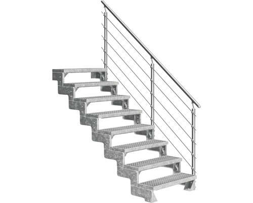 Utomhustrappa PERTURA Tallis metall med Prova-trappräcke 8 steg gallerdurk 80cm Metalltrappa med räcke
