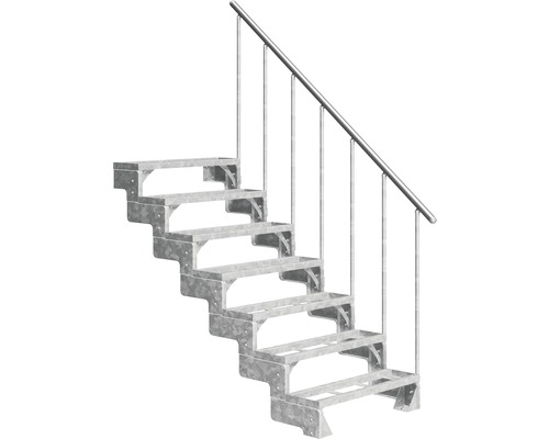 Utomhustrappa PERTURA Tallis metall med trappräcke 7 steg iläggssteg 80cm Metalltrappa med räcke för utomhusbruk