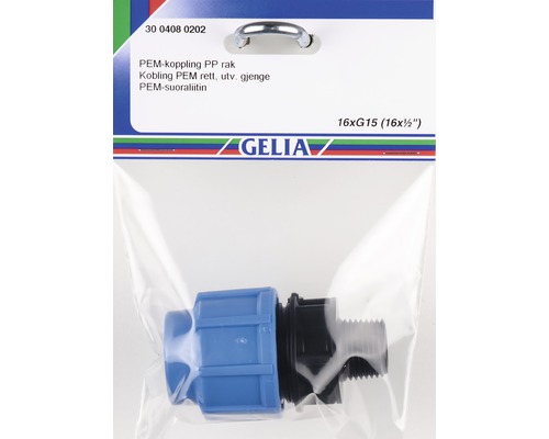 Gelia PEM-koppling av polypropen, rak, 16xG15 i förpackning