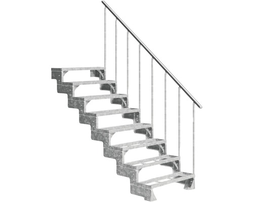 Utomhustrappa PERTURA Tallis metall med trappräcke 8 steg iläggssteg 80cm Fristående metalltrappa med räcke