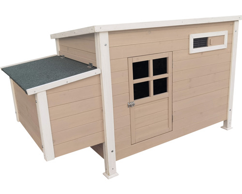 Hönshus av trä med fönster och värprede