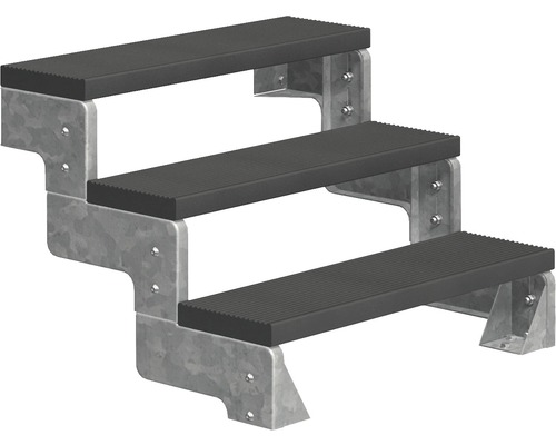 Utomhustrappa PERTURA Tallis antracit utan trappräcke 3 steg Trimax 80cm