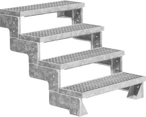 Utomhustrappa PERTURA Tallis metall utan trappräcke 4 steg gallerdurk 80cm Metalltrappa med fyra steg