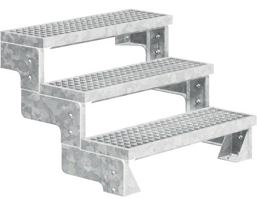 Utomhustrappa PERTURA Tallis metall utan trappräcke 3 steg gallerdurk 100cm Trappa med tre steg av metall