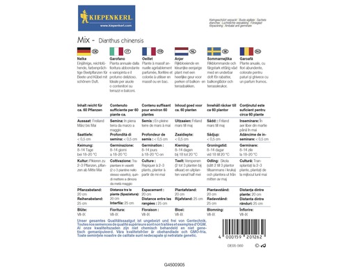 Fröpåse Kiepenkerl Mix - Dianthus chinensis med information om sådd, skötsel och blomningstid