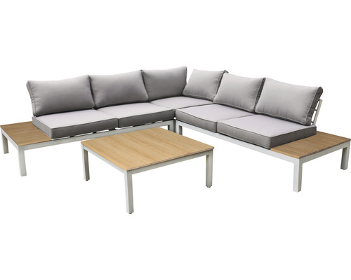 Loungeset 5-sits 1 hörnmodul, 2 bänkmoduler aluminium plast vit inkl. dynor