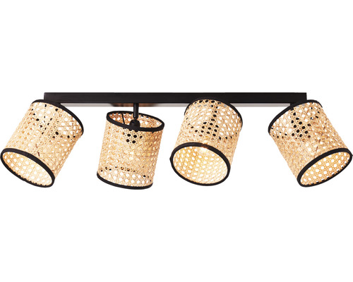 Taklampa med fyra spotlights och rotting lampskärm