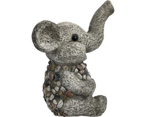 Dekorativ elefantfigur i sten, dekorerad med stenar