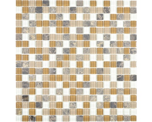 Mosaik glas natursten CM M435 beige brun 30 x 30 cm Mosaikplatta med glas- och naturstenselement