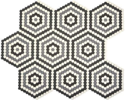 Mosaik glas Hexagon cuba HX3M grå svart vit matt 16,6x14,4 cm