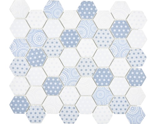 Mosaik glas Hexagon emily HX45 blå matt 32,4x28 cm
