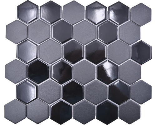 Mosaik keramik Hexagon HX 09059 svart blank 32,5x28,1 cm Mosaikplatta med sexkantigt mönster