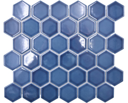 Mosaik keramik Hexagon HX 530 blå grön blank 32,5x28,1 cm