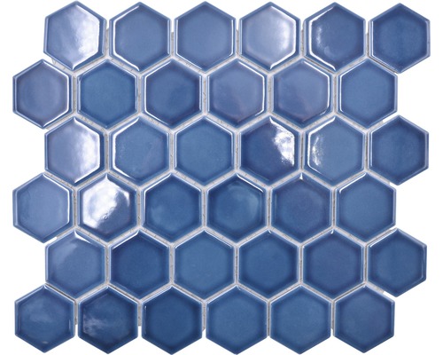 Mosaik keramik Hexagon HX 530 blå grön blank 32,5x28,1 cm Mosaikplatta med sexkantiga element