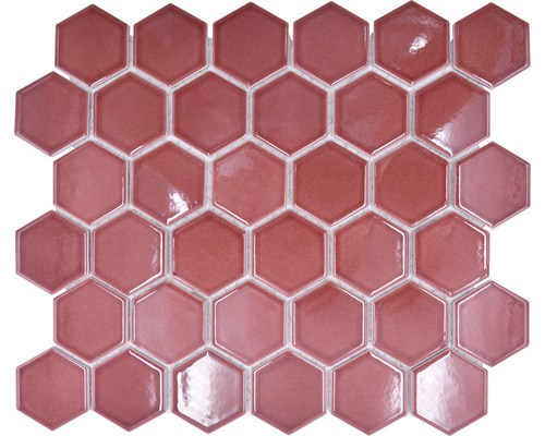 Mosaik keramik Hexagon HX 540 bordeaux röd blank 32,5x28,1 cm
