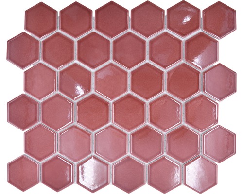 Mosaik keramik Hexagon HX 540 bordeaux röd blank 32,5x28,1 cm Mosaikplattor i sexkantig form